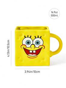 SpongeBob SquarePants | SHEIN 500ml/17oz 黃色海綿 3D 浮雕陶瓷馬克杯 卡通表情水杯 學生辦公室早餐牛奶咖啡杯 大容量防燙手柄杯 - 黃色 - 查看 6