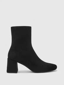 CUCCOO BIZCHIC French Square Boots, Thick Heel Comfortable Versatile Velvet Boots, Side Zipper Elegance, Suitable For Business Commuting Holiday Parties Fall Shoes - Black - View 2