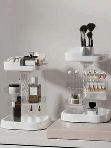 Multi-Color Optional Rotating Makeup Organizer, Multi-Layer Detachable Storage Rack With Jewelry Hanging Design Bathroom Vanity Desktop Cosmetic Holder - Multicolor - View 8