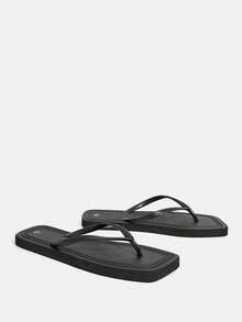 Grefit Women's Apricot Color Simple Comfort Square Toe Flat Flip Flops, Suitable For Beach, Vacation And Home Wear For Christmas Beach Shoes - Black - View 5