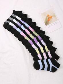 SHEIN 10 Pairs/20 Packs Of Children's Socks, Multiple Packs, Macaron Color And Stripes, Polka Dots, And Love Patterns, Suitable For Daily Casual Wear - Multicolor - View 3