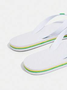 Grefit Color Block Print Flip Flop Sandals With White Sole, Suitable For Home & Outdoor Wear Beach Shoes - White - View 7