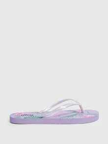 Grefit Flower Print Flat Bottomed Household Beach Flip-Flops With Flower Patterned Sole For Summer Vacation Shoes Summer Spring Shoes Spring Break Easter For Casual Beach Style Beach Shoes - Mauve Purple - View 3