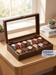 1PC Leather Watch Storage Box, Dust-Proof Glass Cover Watch Box, Bracelet Necklace Jewelry Display Case, High-End Home Watch Collection Box Back To School - Multicolor - View 1
