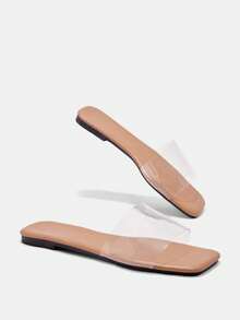 Glitzique Sandal Datar Transparan PVC Cokelat Gaya Liburan Musim Panas Wanita, Sandal Pantai yang Nyaman - Coklat - View 3