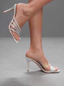 CUCCOO SZL Women's High-Heeled Sandals. Light Luxury Rhinestone Straps, Banquet Style Open-Toed Women's Shoes - Silver - View 3
