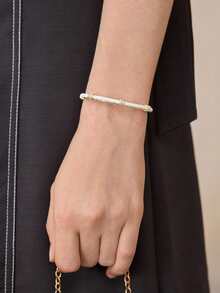 Pre Gold Simple Splicing White PU Leather Exquisite Bracelet - White 2 - View 2