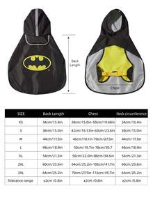 Batman X PETSIN Collaboration Waterproof Printed Pet Dog Raincoat For Small, Medium & Large Dogs, Full Body Coverage, Breathable Fabric, Comfortable & Flexible Fit, Cool Graphic Design, Universal Rain Gear For Cats & Dogs, Cross-Border Pet Supplies, Practical For Rainy Days, A Must-Have For Cool Pets - Black - View 3