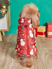 PETSIN Christmas Print Dog Puffer Vest Zipper Winter Coat With Harness Hole For Small Medium Dogs - Multicolor - View 12