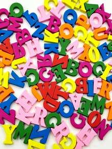 100pcs Wooden Letter & Number Chips, Mixed 26 Alphabet Letters, Natural & Colored Wood Slices, Kids Early Learning DIY Literacy Decorations - multicolor - View 3