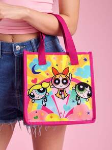THE POWERPUFF GIRLS X SHEIN 1 Patterned Printed Insulated Lunch Bag To Keep Food Warm Or Cold, Picnic Bag, Large Capacity, Can Hold Lunch Boxes - color - View 2