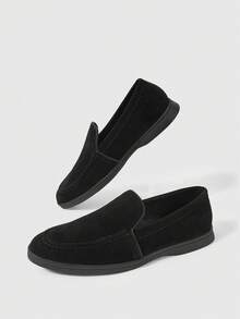 Sleekvia 女款新款黑色通勤鞋，四季適用麂皮一腳蹬休閒樂福鞋 - 黑色 - 查看 3