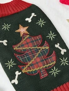 PETSIN Fashionable And Warm Christmas Winter Pet Sweater With Christmas Tree Bone And Star Patterns Festive Outfit For Cats And Corgis - Multicolor - View 7