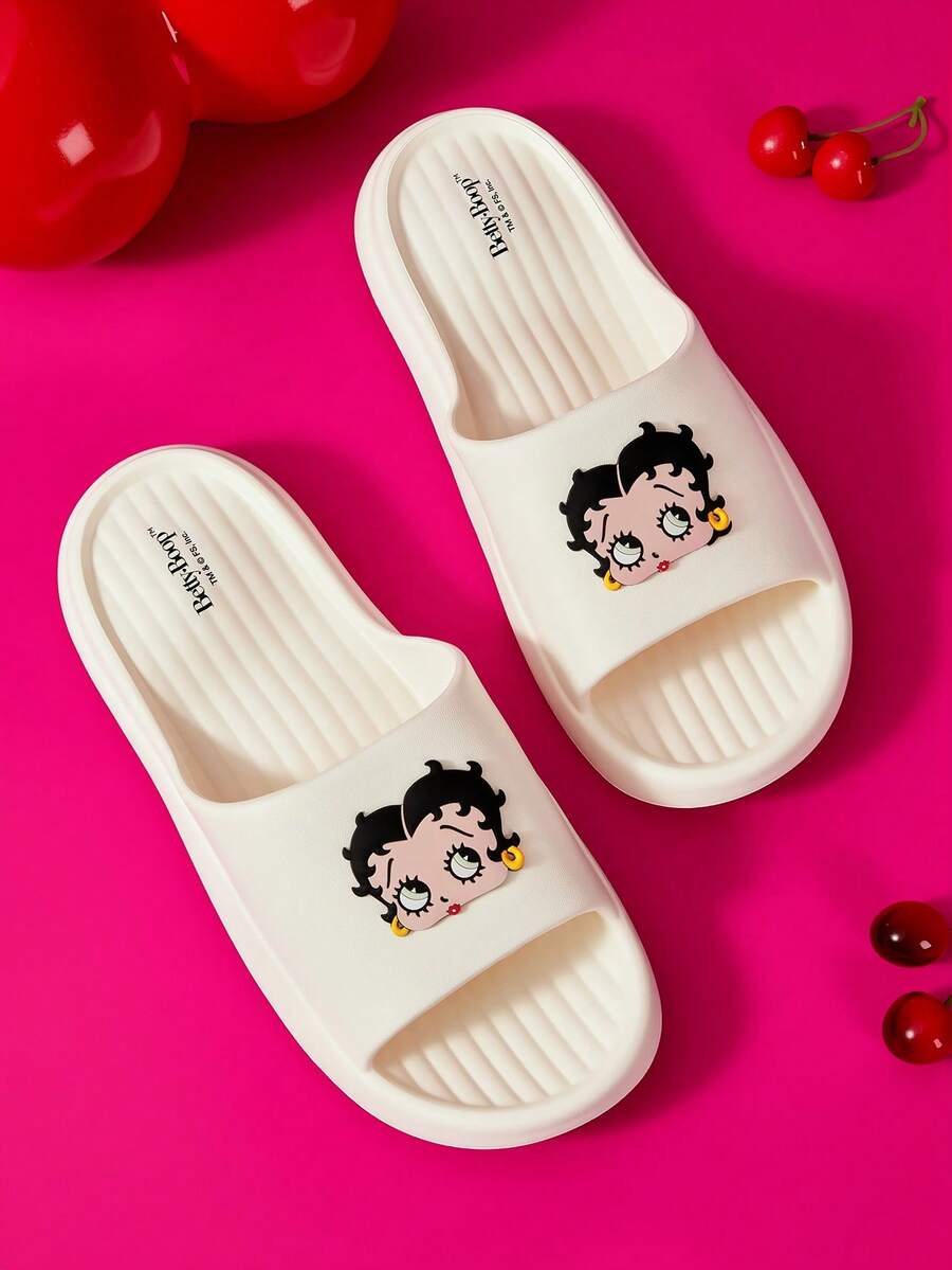 Betty Boop x SHEIN Fashionable Cute CartoonPINK Slip-On Slippers Non-Slip Quick-Drying Shower Slide, Lightweight And Durable EVA Material, In The House, - White - View 1