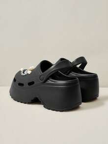 Vate Thick-Soled Clogs Shoes Women's Summer 8cm Muffin Bottom Small Man Gospel, Butterfly Pearl Rhinestone Decoration, Light EVA Closed Toe, Beach Vacation Daily Commuter Sandals - Black Flowers - View 4