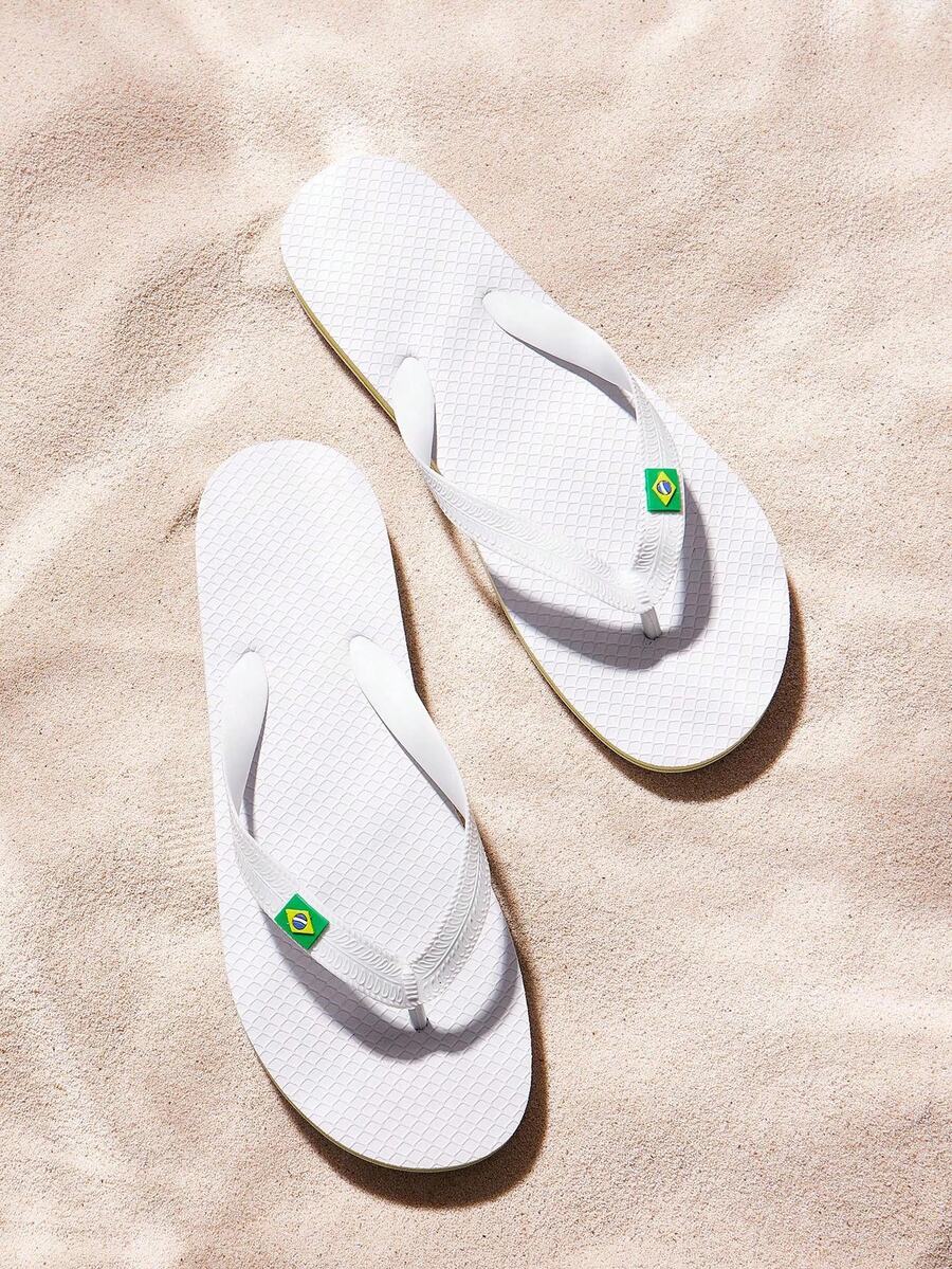 Grefit Color Block Print Flip Flop Sandals With White Sole, Suitable For Home & Outdoor Wear Beach Shoes - White - View 1