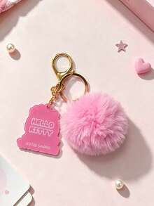 HELLO KITTY AND FRIENDS | SHEIN 1PC Hello Kitty Keychain With Pink Fluffy Pom‑Pom, Cute Ice Cream Cup Pattern Bag Charm, Lobster Clasp For Easy Hanging, Decorative Pendant For Keys Backpack Handbag, Sweet Collectible Gift For Hello Kitty Fans - Pink - View 4