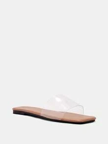 Glitzique Sandal Datar Transparan PVC Cokelat Gaya Liburan Musim Panas Wanita, Sandal Pantai yang Nyaman - Coklat - View 5