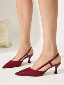 CUCCOO CHICEST Sandal Wanita Ujung Lancip Warna Nude dengan Tali Belakang dan Penutup Ujung Sepatu Musim Gugur - Renda merah - View 3