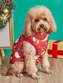PETSIN Christmas Print Dog Puffer Vest Zipper Winter Coat With Harness Hole For Small Medium Dogs - Multicolor - View 13