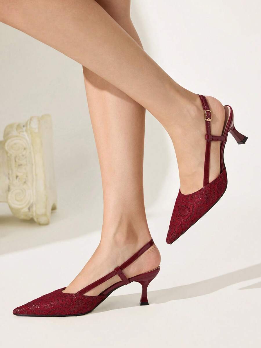 CUCCOO CHICEST Sandal Wanita Ujung Lancip Warna Nude dengan Tali Belakang dan Penutup Ujung Sepatu Musim Gugur - Renda merah - View 1