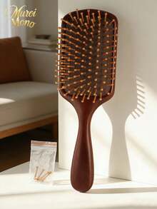 1 Solid Wood Air-Cushion Massage Comb – Wooden-Bristle Scalp Massager & Detangler – Anti-Static Styling Comb For Women - reddish brown - View 13