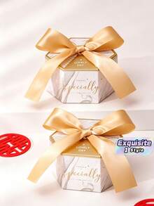 50Pcs Mini Marble Pattern Gift Boxes With Shiny Gold Bow Ribbon, Wedding Favor Thank You Candy Boxes, Small Party Treat Packaging Boxes For Bridal Shower Birthday Banquet - White - View 1
