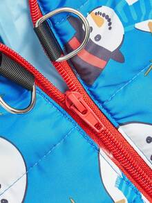 PETSIN Winter Warm Dog Christmas Waistcoat, Cartoon Santa Snowman Print Zip Front Quilted Pet Vest With Dual D‑Ring For Harness Leash - Multicolor - View 8