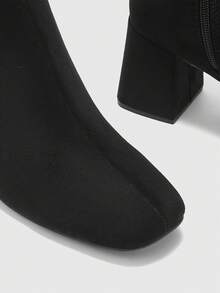 CUCCOO BIZCHIC French Square Boots, Thick Heel Comfortable Versatile Velvet Boots, Side Zipper Elegance, Suitable For Business Commuting Holiday Parties Fall Shoes - Black - View 7