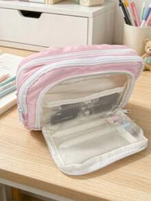 1pc Large Capacity Pencil Case, Front Window Storage Pouch, Birthday Gift. - Multicolor - View 4