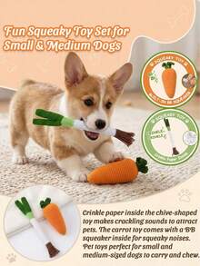 PETSIN 1Pc Fun Pet Squeaky Toy, Simulated Vegetable Knit Toy, Cute Carrot & Scallion Shapes, Built‑In Squeaker To Grab Pets' Attention, For Small & Medium Dogs And Cats, For Teeth Grinding, Boredom Relief, Interactive Play And Tossing - Multicolor - View 5