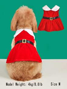 PETSIN Santa‑Style Pet Frock, Plush Collar Decorative Buckle Holiday Skirt For Dogs & Cats - Red - View 8