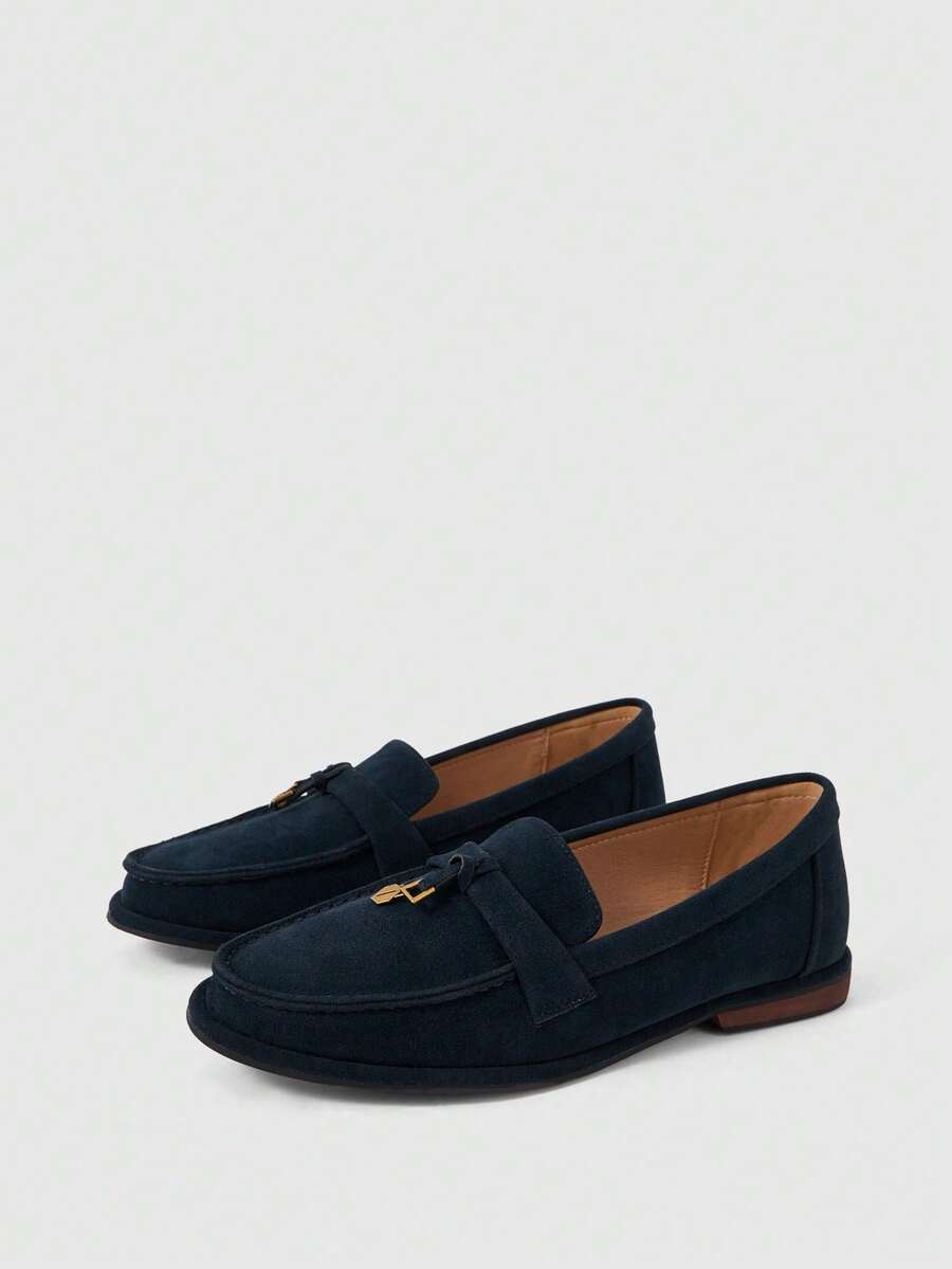Sleekvia Retro British Loafers, Flats With Tassels And Gold Buckles, Versatile Everyday Women's Shoes Fall Shoes - Navy Blue - View 1