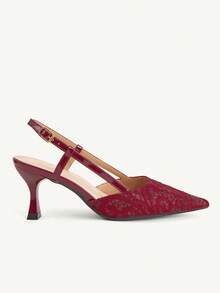 CUCCOO CHICEST Sandal Wanita Ujung Lancip Warna Nude dengan Tali Belakang dan Penutup Ujung Sepatu Musim Gugur - Renda merah - View 13