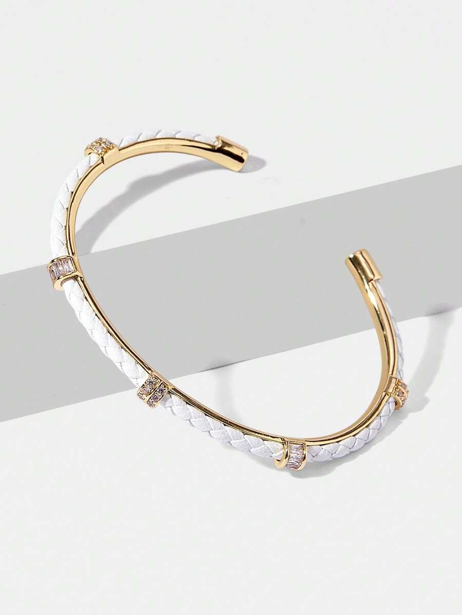 Pre Gold Simple Splicing White PU Leather Exquisite Bracelet - White 2 - View 1