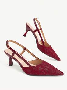 CUCCOO CHICEST Sandal Wanita Ujung Lancip Warna Nude dengan Tali Belakang dan Penutup Ujung Sepatu Musim Gugur - Renda merah - View 6