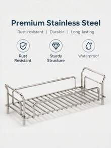 1pc Single Layer/Double-Layer Stainless Steel Storage Rack, Kitchen Countertop Seasoning Storage Rack, Bathroom Toiletries Drainage Storage Rack, Two Styles To Choose From - Multicolor - View 7