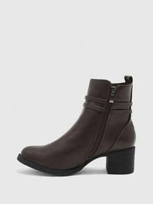 CUCCOO BIZCHIC Women's Buckle Design Fashion Daily Wear Chunky Heel Ankle Boots Fall Shoes - Coffee Brown - View 7