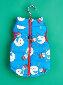 PETSIN Winter Warm Dog Christmas Waistcoat, Cartoon Santa Snowman Print Zip Front Quilted Pet Vest With Dual D‑Ring For Harness Leash - Multicolor - View 7