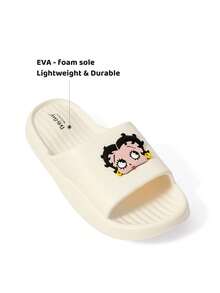 Betty Boop x SHEIN Fashionable Cute CartoonPINK Slip-On Slippers Non-Slip Quick-Drying Shower Slide, Lightweight And Durable EVA Material, In The House, - White - View 3