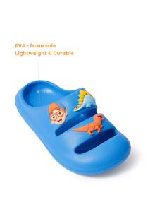 Blippi X SHEIN 藍色卡通男孩拖鞋，EVA輕量材質，護趾設計，適合室內、淋浴或海灘使用，幼兒與兒童尺寸，夏季服飾 - 藍色 - 查看 3