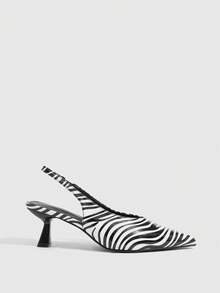 CUCCOO SZL Zebra Pattern Pointed Head Thin Heel Fashion Versatile Rear Empty High Heel Muller Women's Sandals - Black (zebra pattern) - View 2