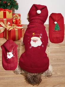 PETSIN Xmas Embroidered Santa Dog Hoodie Warm Knit Christmas Pet Sweater - Multicolor - View 7
