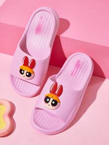 THE POWERPUFF GIRLS X SHEIN 時尚可愛卡通粉色一腳蹬拖鞋 防滑快乾浴室涼拖，輕量耐用 EVA 材質，居家室內使用 - 粉色 - 查看 1