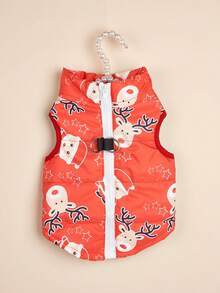 PETSIN Winter Warm Dog Christmas Waistcoat, Cartoon Santa Snowman Print Zip Front Quilted Pet Vest With Dual D‑Ring For Harness Leash - Multicolor - View 12