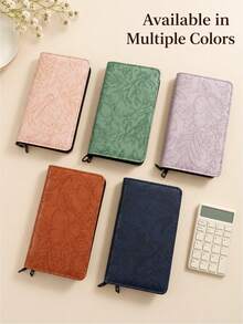 Embossed PU Leather Zipper Storage Binder, Multi‑Purpose Paper Document Organizer, A6 Portable Collection Album For Paper Memorabilia - multicolor - View 2