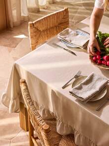1 Piece Of Solid Color Ruffle Edge Tablecloth, Exquisite Appearance; Suitable For Restaurant Tabletops, Family Dinners, Daily Use, Banquets, Weddings, Holiday Party Decorations - Camel - View 3