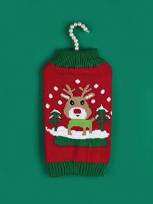 PETSIN Reindeer Dog Christmas Sweater Snow Scene Knit Pet Winter Holiday Outfit - Multicolor - View 12