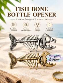 Creative Fish‑Bone Shaped Alloy Bottle Opener, Decorative Craft Ornament, Practical Bottle Cap Remover For Home & Bar Use - View 1