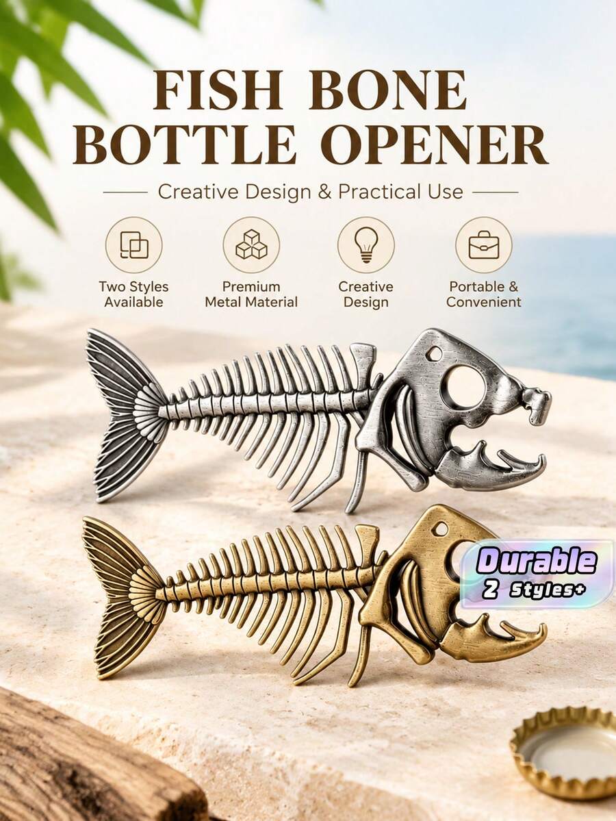 Creative Fish‑Bone Shaped Alloy Bottle Opener, Decorative Craft Ornament, Practical Bottle Cap Remover For Home & Bar Use - View 1